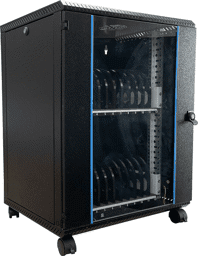 Flexibel und sicher der Rollwagen für Tablets in der Schule Schwarzer Rollwagen für Tablets in der Schule